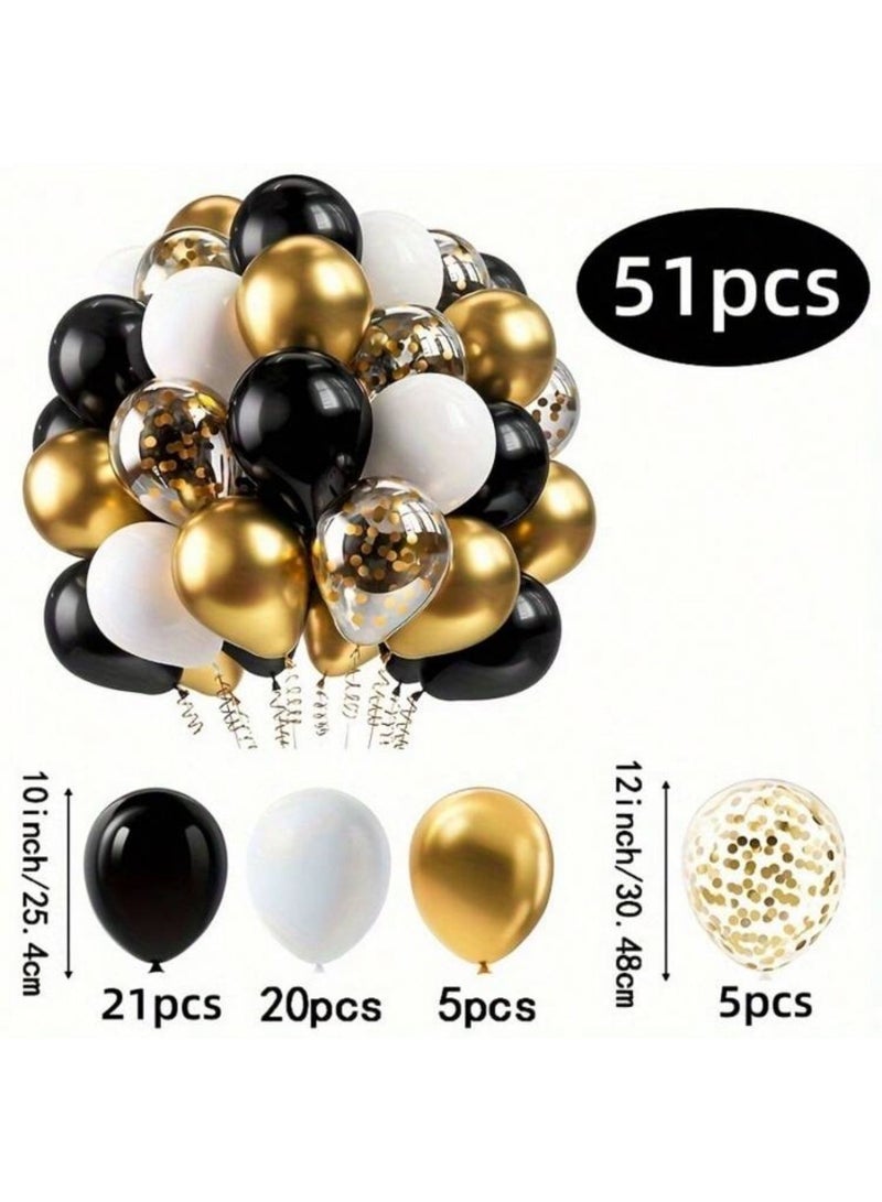 Black, Gold & White Balloon Set with Confetti Balloons – 51 Pieces for Party & Event Decoration - Image 5